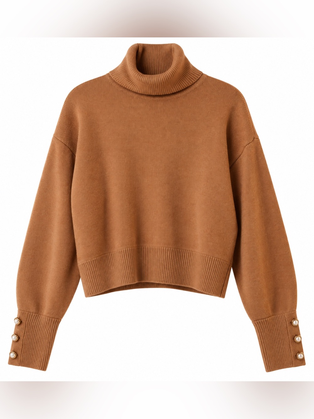 H&M Camel Brown Turtleneck Crop Sweater